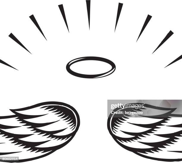 ilustraciones, imágenes clip art, dibujos animados e iconos de stock de illustration of angel wings - aureola
