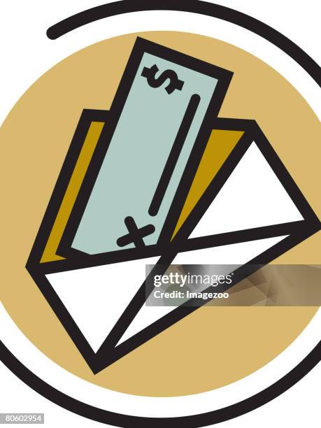 illustration of a cheque in an envelope - slightly open stock illustrations