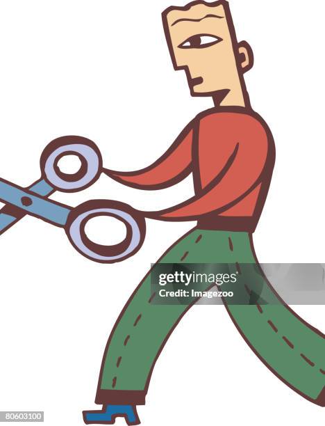 Illustration Of A Businessman Holding A Pair Of Giant Scissors High-Res  Vector Graphic - Getty Images