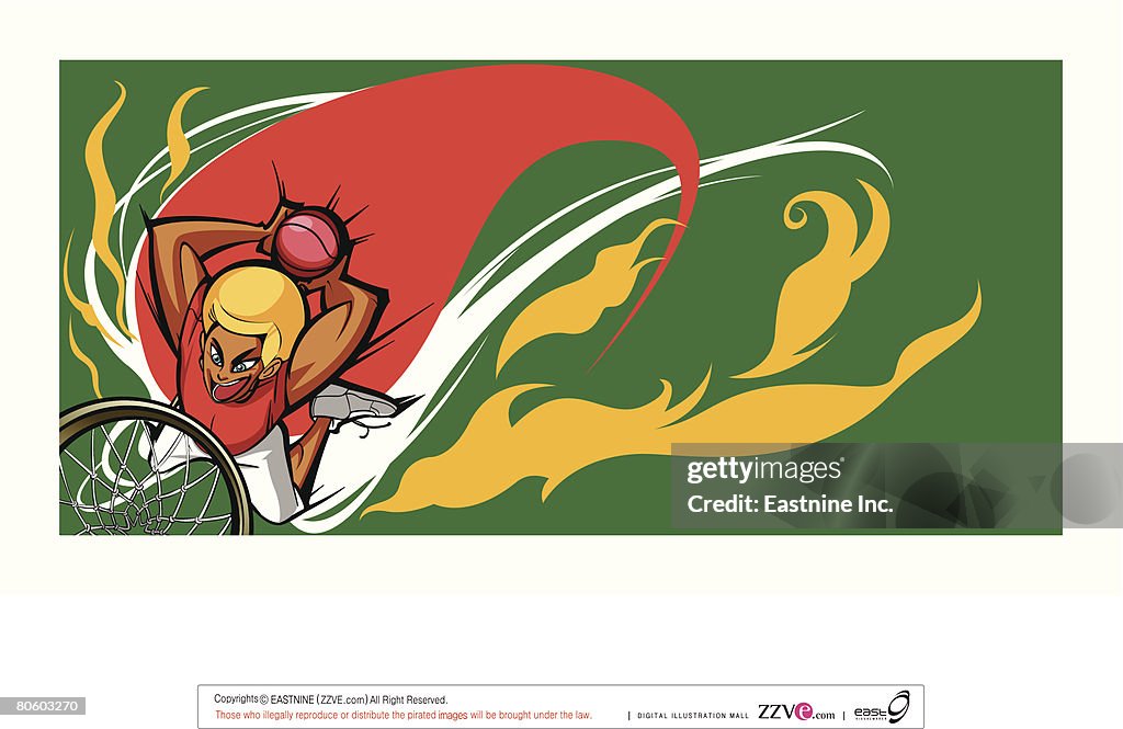 High angle view of a man throwing a ball into a basket