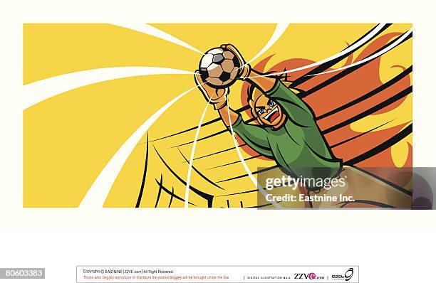 goalkeeper diving to catch a soccer ball - soccer goalkeeper in action stock illustrations