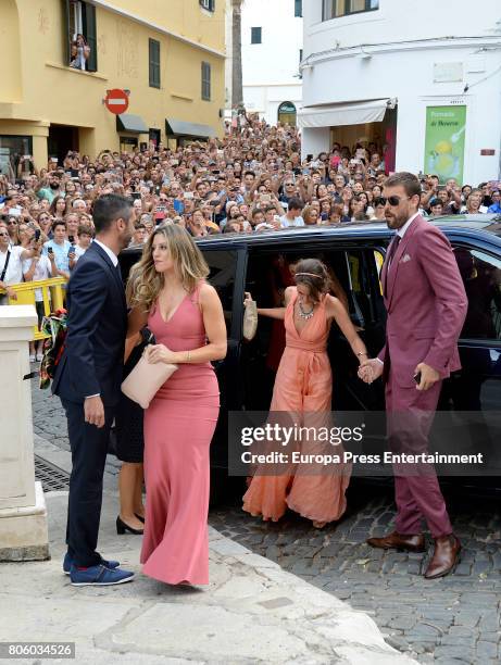 Juan Carlos Navarro, Catherine McDonnell, Cristina Blesa and Marc Gasol attend the wedding of baskettball player Sergio Llull and Almudena Canovas on...