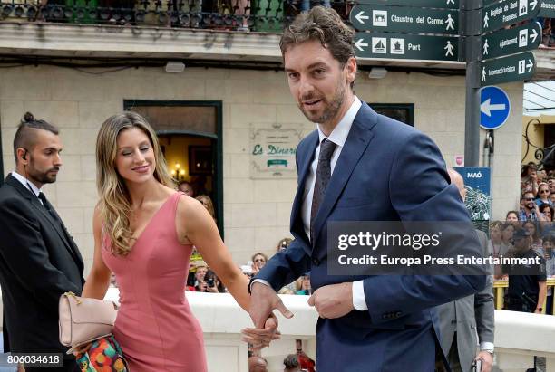 Pau Gasol and Catherine McDonnell attend the wedding of baskettball player Sergio Llull and Almudena Canovas on July 1, 2017 in Menorca, Spain.