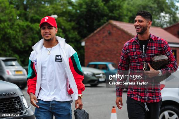 Newcastle players DeAndre Yedlin and Achraf Lazaar return to the Newcastle United Training Session at the Newcastle United Training Centre on July 3...