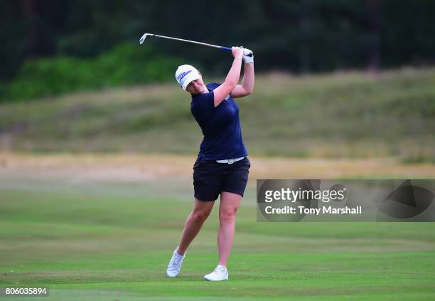Maria Tulley of Eastbourne Downs Golf Club plays her second shot on the 12th fairway during the Titleist and FootJoy Women's PGA Professional...