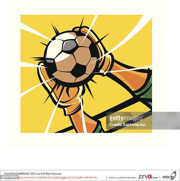 close-up of a goalkeeper's hands catching a soccer ball - goalkeeper hand stock illustrations
