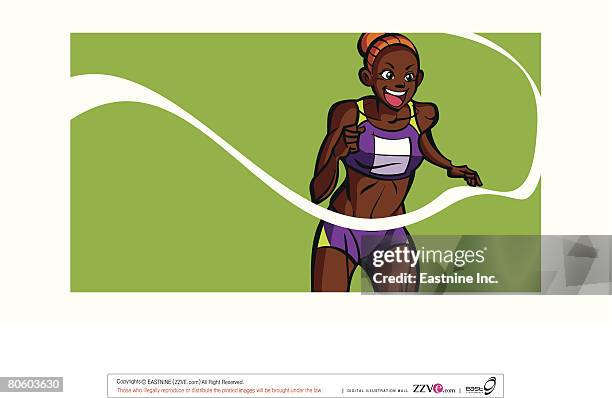 ilustrações, clipart, desenhos animados e ícones de woman reaching to finishing line in a race competition - sutiã para esportes
