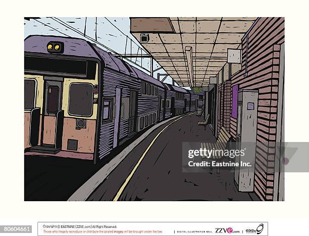 train at a railroad station platform - train platform stock illustrations