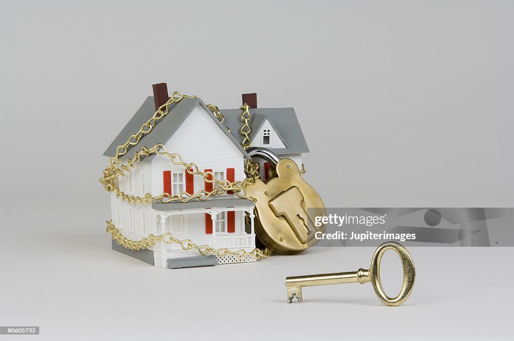 Miniature house with lock and key