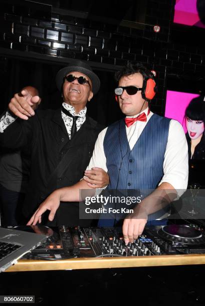 Guy Cuevas and DJ Loup Garcin attend the Facade Magazine Dinner at VIP Room on July 2, 2017 in Paris, France.