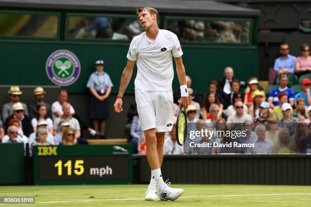 Alexander Bublik of Kazakhstan reacts during the Gentlemen's Singles first round match against Andy Murray of Great Britain on day one of the...