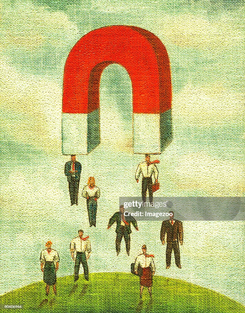 Business People Being Pulled By A Giant Magnet High-Res Vector