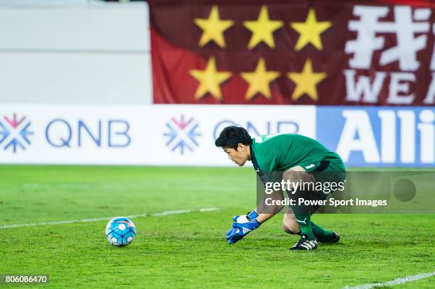 Kawasaki Goalkeeper Jung Sungryong in action during the AFC Champions League 2017 Group G match between Guangzhou Evergrande FC vs Kawasaki Frontale...