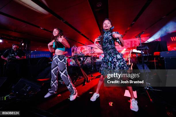 Chloe Bailey and Halle Bailey of Chloe x Halle perform onstage at the 2017 Essence Festival at the Mercedes-Benz Superdome on July 2, 2017 in New...