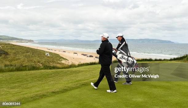 Portstewart , United Kingdom - 3 July 2017; Hennie Otto making his way to the first tee ahead of the Dubai Duty Free Irish Open Golf Championship at...