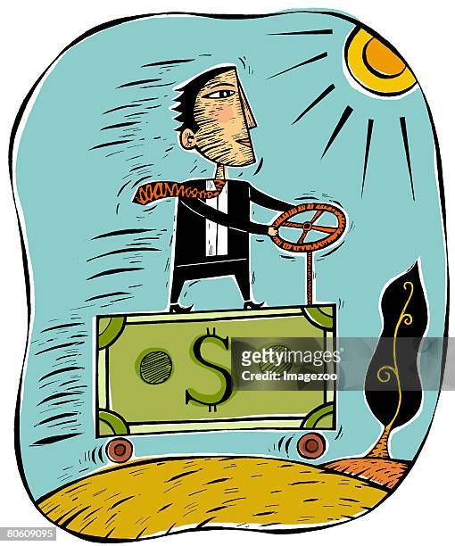 an illustration of a businessman driving a money truck - ____ stock illustrations
