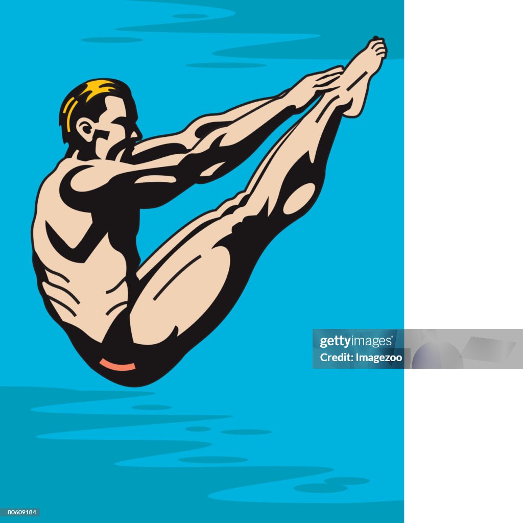 A man in mid air diving into a pool