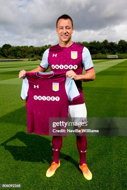 New signing John Terry of Aston Villa poses for a picture at the club's training ground at Bodymoor Heath on July 03, 2017 in Birmingham, England.