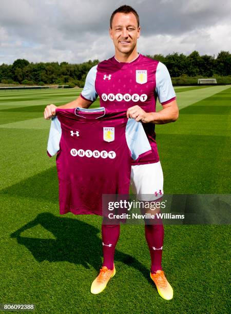 New signing John Terry of Aston Villa poses for a picture at the club's training ground at Bodymoor Heath on July 03, 2017 in Birmingham, England.