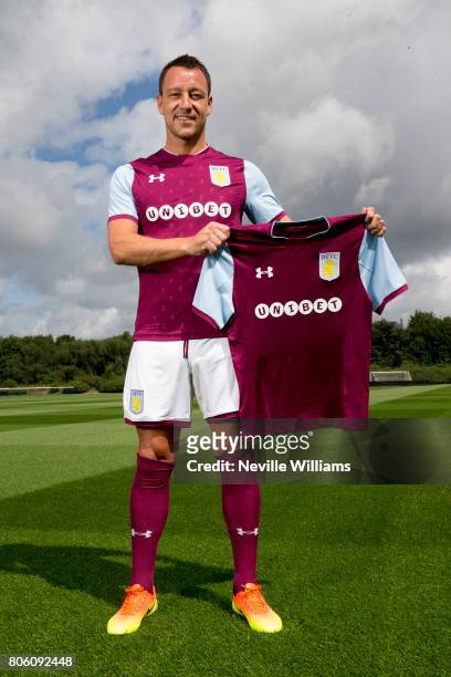 New signing John Terry of Aston Villa poses for a picture at the club's training ground at Bodymoor Heath on July 03, 2017 in Birmingham, England.
