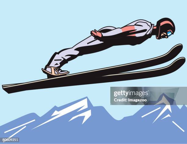 an image of a ski jumper in mid air - ski jumper stock illustrations