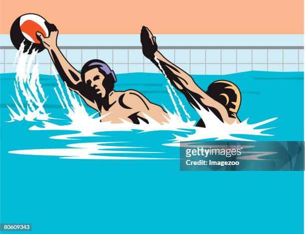 an image of two men on a water polo team - man swimming in water stock illustrations