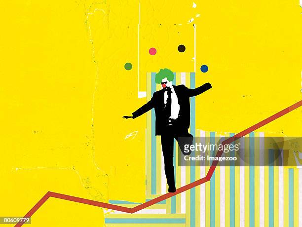 a clown standing on a chart - people capability digital yellow stock-grafiken, -clipart, -cartoons und -symbole
