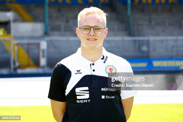 Philipp Glawe of Eintracht Braunschweig poses during the official team presentation of Eintracht Braunschweig at Eintracht Stadion on July 3, 2017 in...