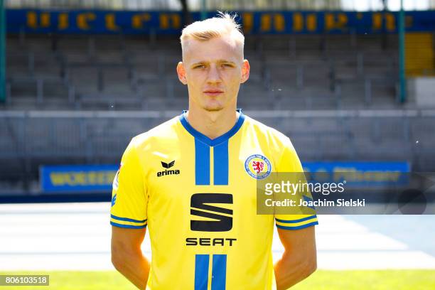 Saulo Decarli of Eintracht Braunschweig poses during the official team presentation of Eintracht Braunschweig at Eintracht Stadion on July 3, 2017 in...