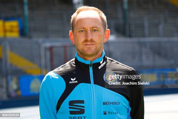 Coach Torsten Lieberknecht of Eintracht Braunschweig poses during the official team presentation of Eintracht Braunschweig at Eintracht Stadion on...