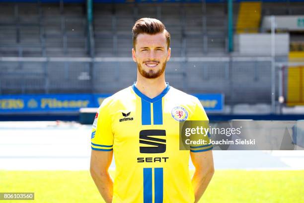 Quirin Moll of Eintracht Braunschweig poses during the official team presentation of Eintracht Braunschweig at Eintracht Stadion on July 3, 2017 in...