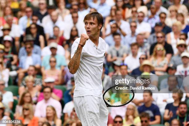 Alexander Bublik of Kazakhstan reacts during the Gentlemen's Singles first round match against Andy Murray of Great Britain on day one of the...