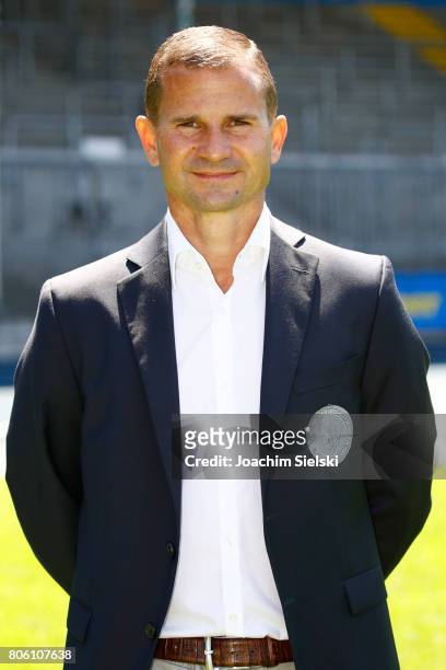 Marc Arnold of Eintracht Braunschweig poses during the official team presentation of Eintracht Braunschweig at Eintracht Stadion on July 3, 2017 in...