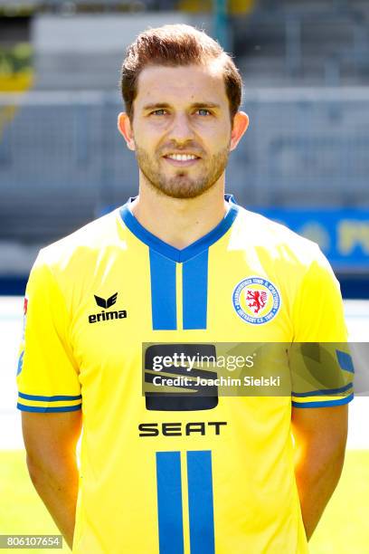 Ken Reichel of Eintracht Braunschweig poses during the official team presentation of Eintracht Braunschweig at Eintracht Stadion on July 3, 2017 in...