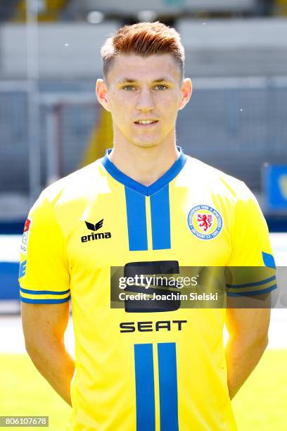 Robin Becker of Eintracht Braunschweig poses during the official team presentation of Eintracht Braunschweig at Eintracht Stadion on July 3, 2017 in...