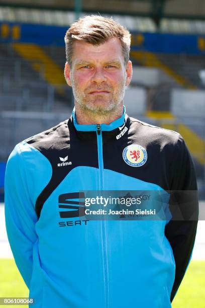 Goalkeeper Coach Alexander Kunze of Eintracht Braunschweig poses during the official team presentation of Eintracht Braunschweig at Eintracht Stadion...