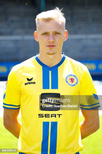 Saulo Decarli of Eintracht Braunschweig poses during the official team presentation of Eintracht Braunschweig at Eintracht Stadion on July 3, 2017 in...