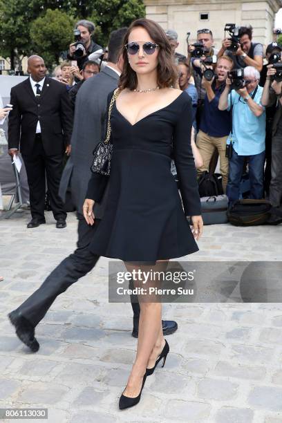 Natalie Portman is seen arriving at the 'Christian Dior' show during Paris Fashion Week - Haute Couture Fall/Winter 2017-2018 on July 3, 2017 in...