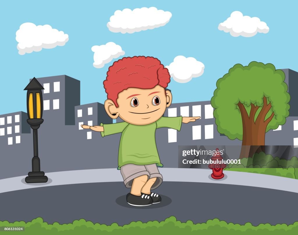 Un Niño Bailando Con Dibujos Animados Fondo De Ciudad Ilustración de stock  - Getty Images
