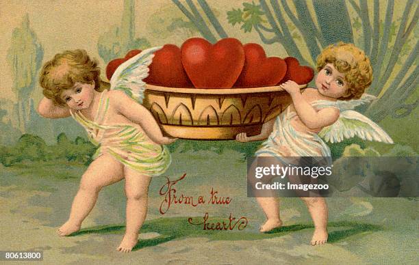 ilustraciones, imágenes clip art, dibujos animados e iconos de stock de from a true heart postcard - cupido