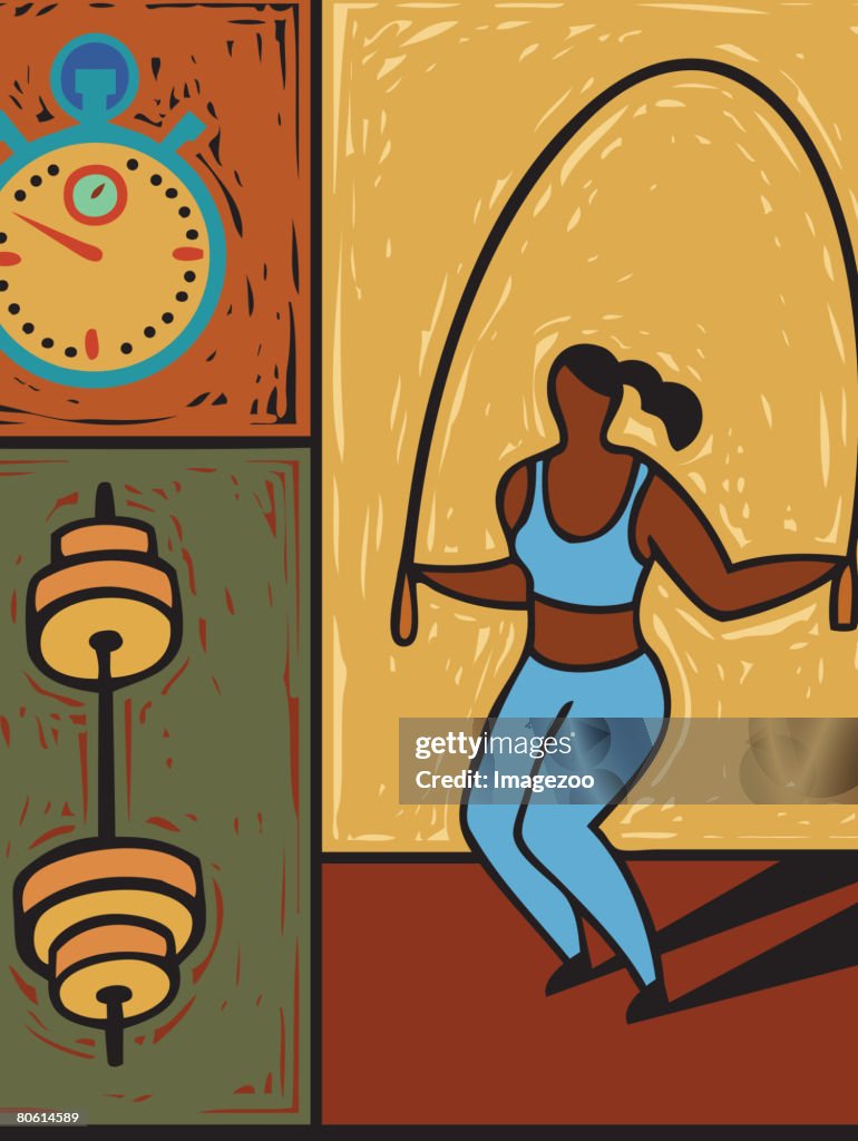 Illustration of a woman using a jump rope