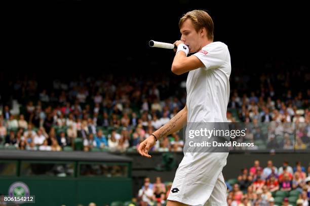 Alexander Bublik of Kazakhstan reacts during the Gentlemen's Singles first round match against Andy Murray of Great Britain on day one of the...