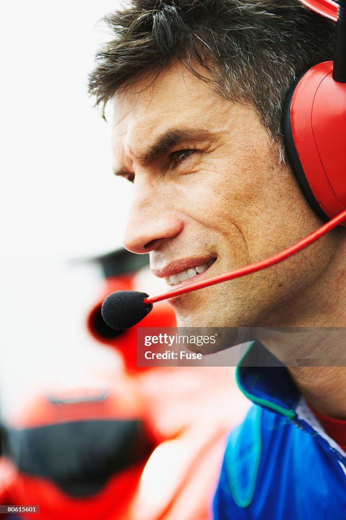 Pit Crew Wearing Radio Headset