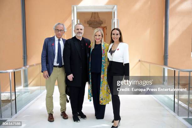 Bonaventura Clotet, Miguel Bose, Cristina Cifuentes and Monica Naranjo attend the presentation of the Gala Against Aids on July 3, 2017 in Madrid,...