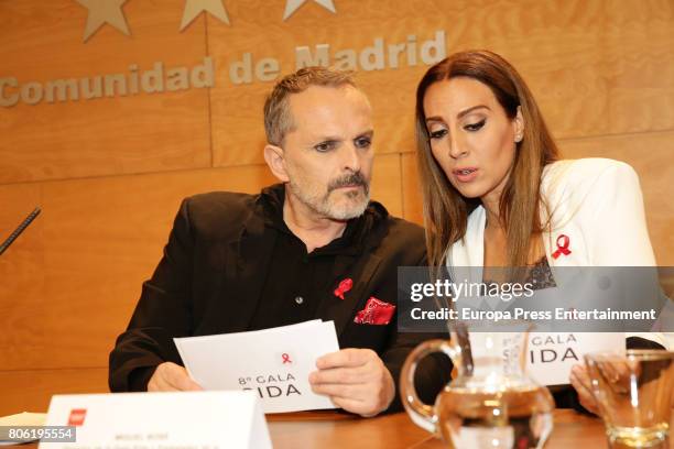 Miguel Bose and Monica Naranjo attend the presentation of the Gala Against Aids on July 3, 2017 in Madrid, Spain.