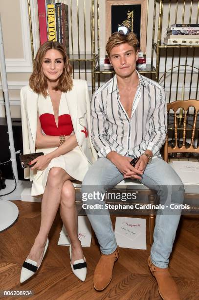Olivia Palermo and Olivier Cheshire attend the Schiaparelli Haute Couture Fall/Winter 2017-2018 show as part of Haute Couture Paris Fashion Week on...