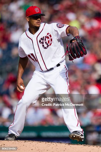 Joe Ross of the Washington Nationals throws a pitch to a Cincinnati Reds batter in the fourth inning during a game at Nationals Park on June 24, 2017...