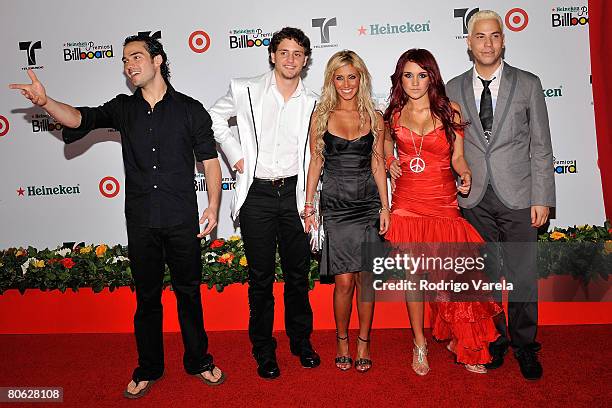 Musicians Alfonso Poncho Herrera Rodriguez, Christopher Uckermann, Anahi, Dulce Mar?a and Christian Chavez of RBD attend the 2008 Billboard Latin...