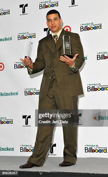 Singer Daddy Yankee poses in the press room during the 2008 Billboard Latin Music Awards at the Seminole Hard Rock Hotel and Casino on April 10, 2008...