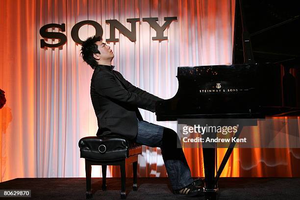 Pianist Lang Lang performs at an event held to announce Sony's three year sponsorship with him on April 10, 2008 in New York City. The event was held...